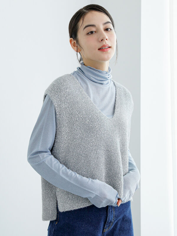 セーターベスト 春秋 長袖 ベスト セーター フェイクインナー プルパーカー