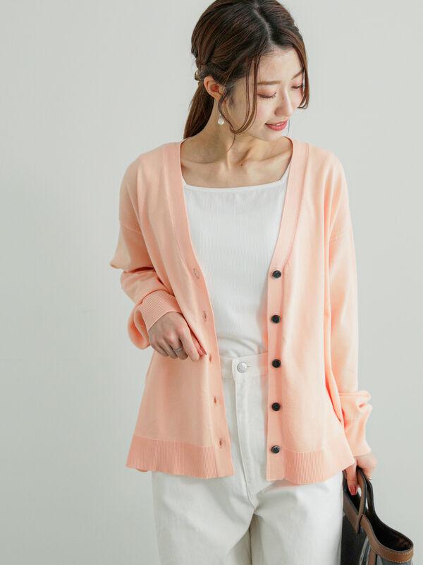 12G天竺Vネックミドルカーディガン（トップス/カーディガン）【セール