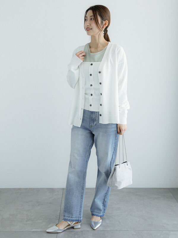 12G天竺Vネックミドルカーディガン（トップス/カーディガン）【セール