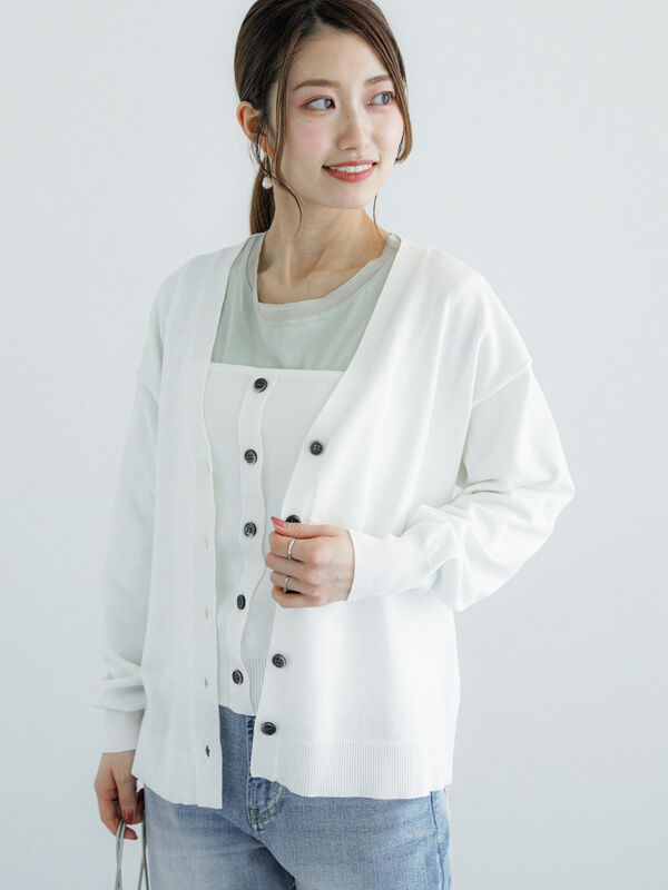 12G天竺Vネックミドルカーディガン（トップス/カーディガン）【セール