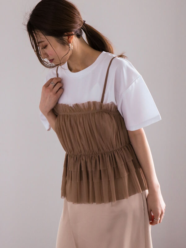 チュールティアードギャザーキャミブラウス（トップス/シャツ