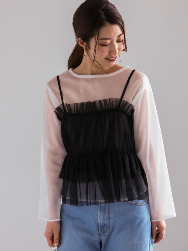チュールティアードギャザーキャミブラウス（トップス/シャツ