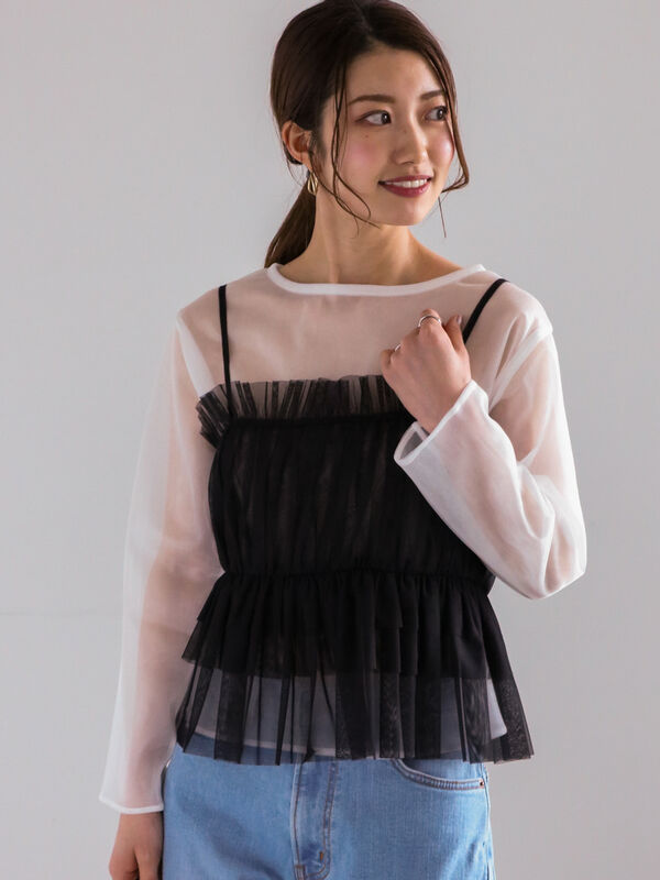チュールティアードギャザーキャミブラウス（トップス/シャツ