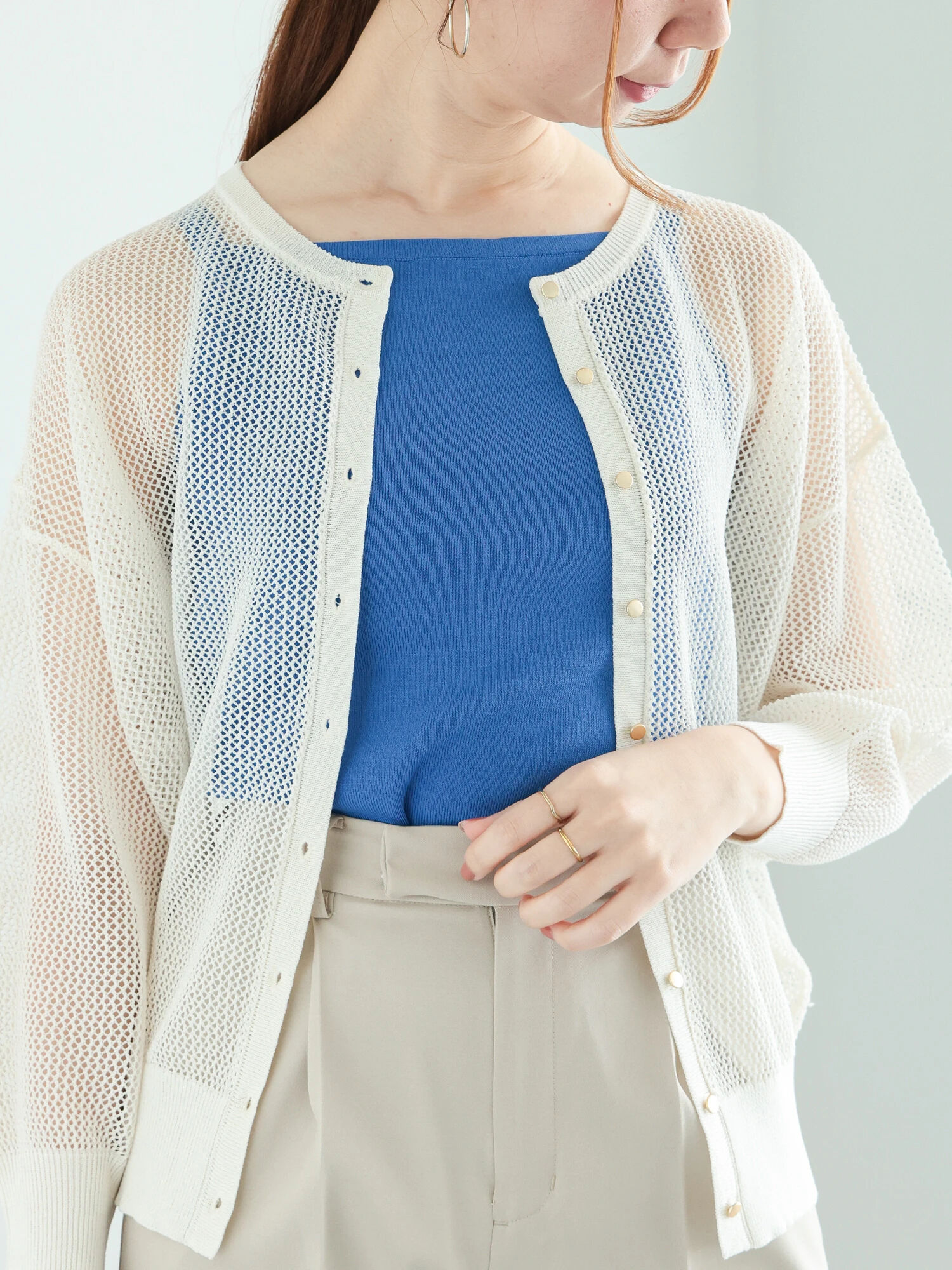 pois 新品　メッシュカーディガン　ホワイト 在庫調整/即納再販 double mesh Cardigan【white】 | pois