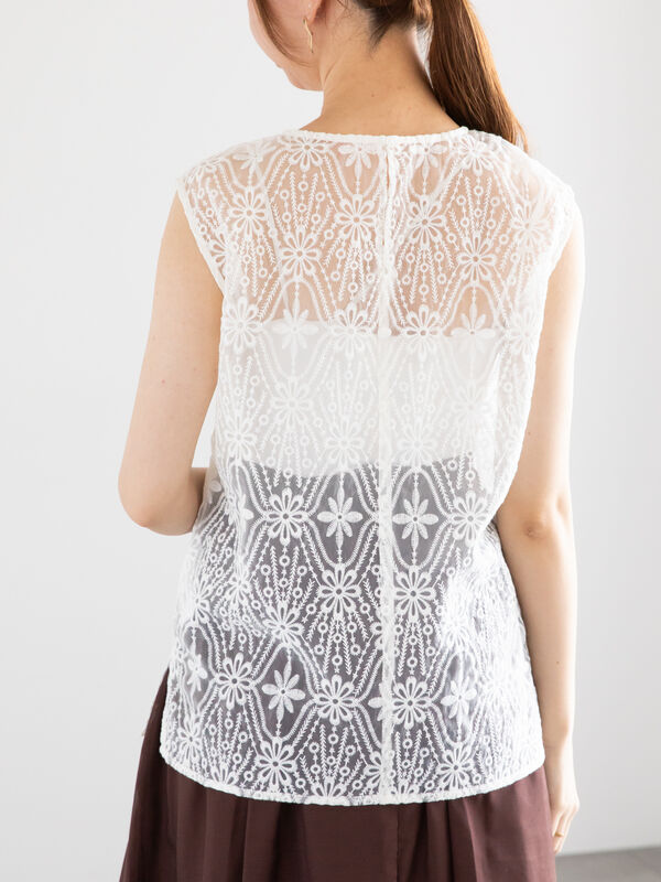 オーガンジーレース刺繍ノースリブラウス（トップス/シャツ・ブラウス 