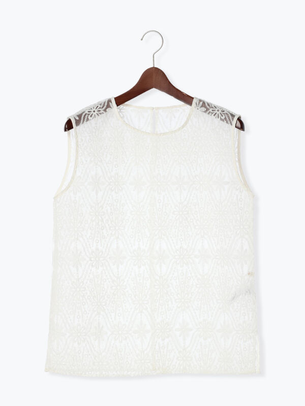 オーガンジーレース刺繍ノースリブラウス（トップス/シャツ・ブラウス 