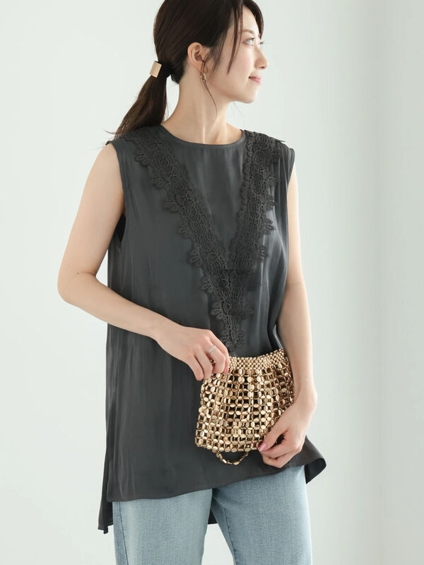 レーストリムサテンチュニックブラウス（トップス/シャツ・ブラウス