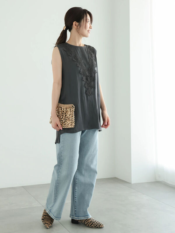 レーストリムサテンチュニックブラウス（トップス/シャツ・ブラウス