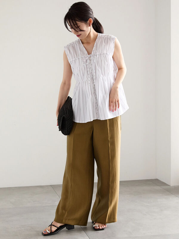 ストライプノースリーブギャザーブラウス（トップス/シャツ・ブラウス