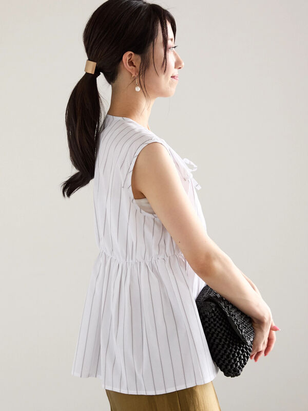 ストライプノースリーブギャザーブラウス（トップス/シャツ・ブラウス