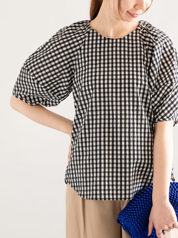 チェックバルーンスリーブブラウス（トップス/シャツ・ブラウス