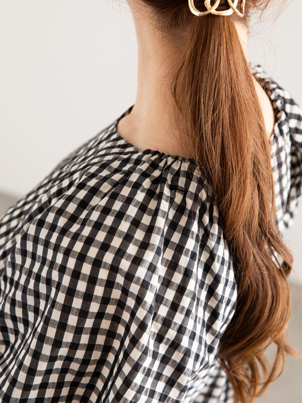 チェックバルーンスリーブブラウス（トップス/シャツ・ブラウス