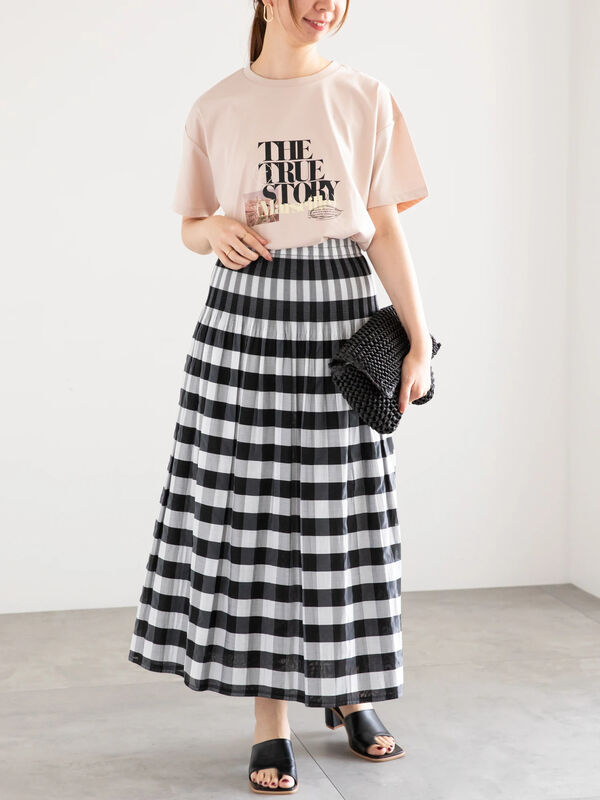 チェック×ストライプリバーシブルスカート（ボトムス/スカート