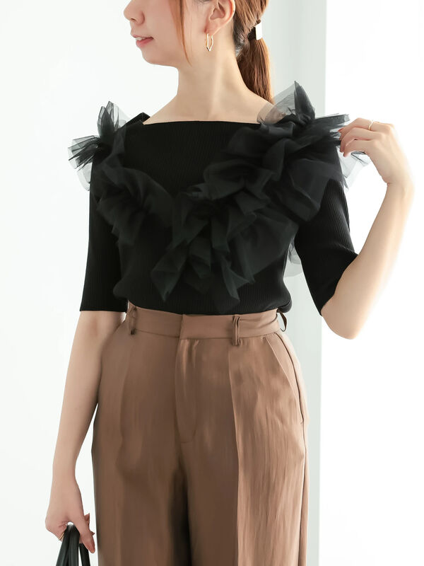 チュールフリルリブニット（トップス/ニット・セーター）【セール