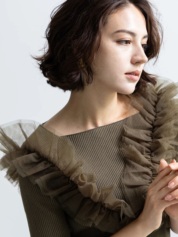 チュールフリルリブニット（トップス/ニット・セーター）【セール