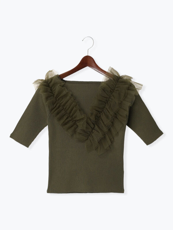 チュールフリルリブニット（トップス/ニット・セーター）【セール