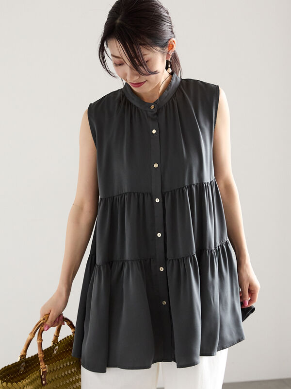 シルキーサテンティアードブラウス（トップス/シャツ・ブラウス