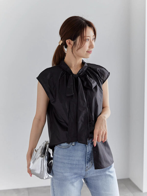 レザーライクボウタイブラウス（トップス/シャツ・ブラウス）【セール