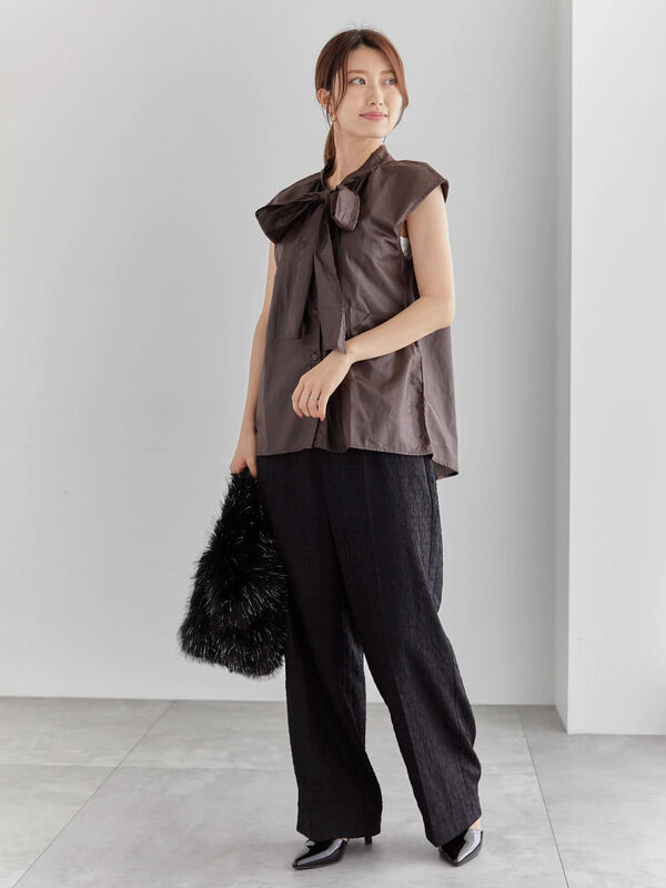 レザーライクボウタイブラウス（トップス/シャツ・ブラウス）【セール