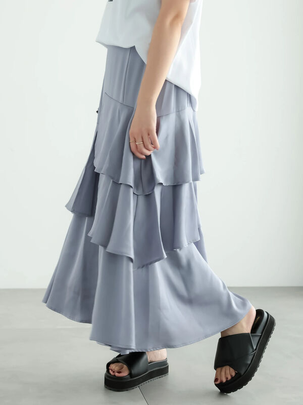 アシンメトリーティアードロングスカート（ボトムス/スカート