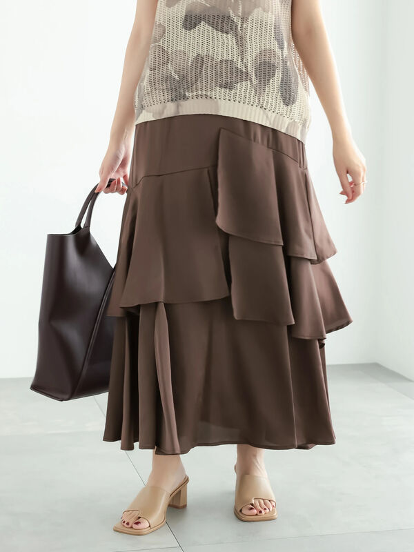 アシンメトリーティアードロングスカート（ボトムス/スカート