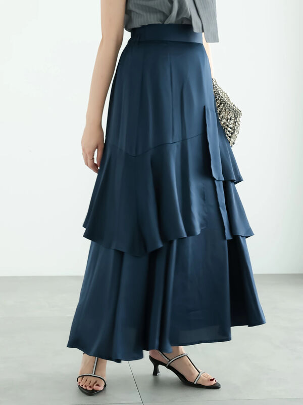 アシンメトリーティアードロングスカート（ボトムス/スカート