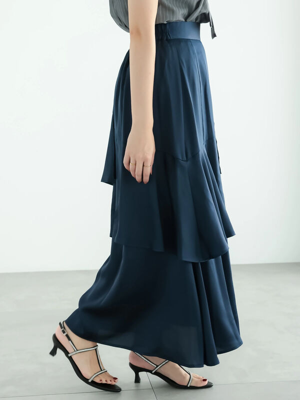 アシンメトリーティアードロングスカート（ボトムス/スカート