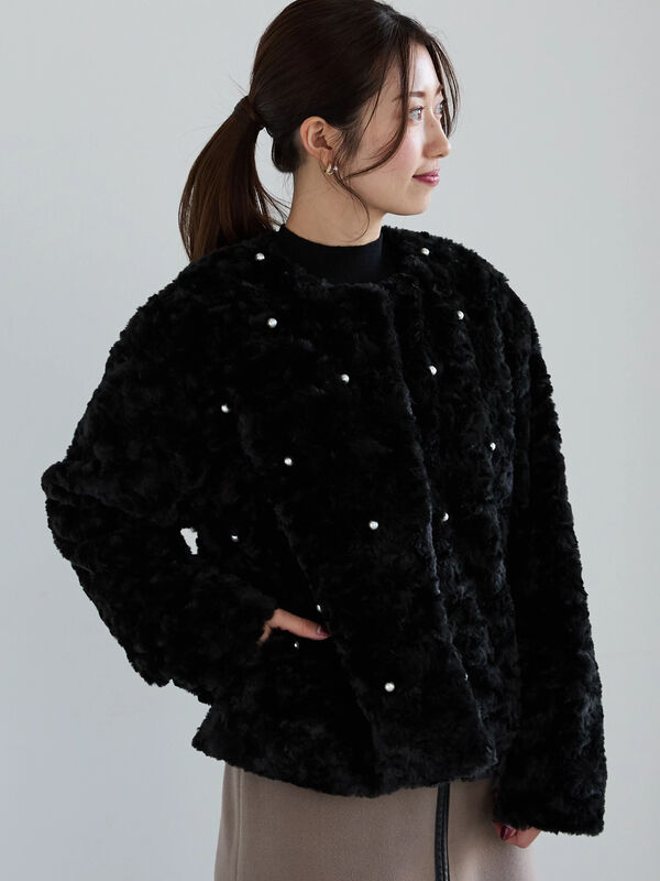 TO BE CHICH ファー付きパールコート　ブラック　新品タグ付き　大きめ パールドットエコファーショートコート（アウター/コート）【セール