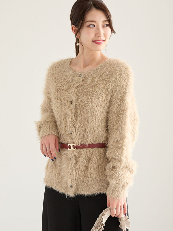 ラメロングシャギーニット（トップス/カーディガン）【セール】｜Te