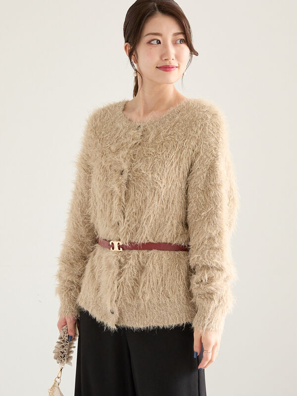 ラメロングシャギーニット（トップス/カーディガン）【セール】｜Te