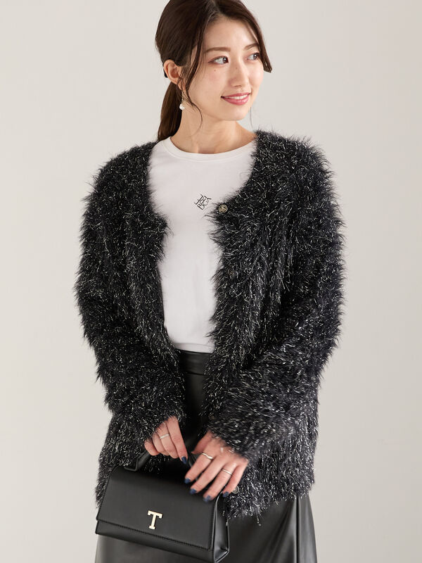 ラメロングシャギーニット（トップス/カーディガン）【セール】｜Te