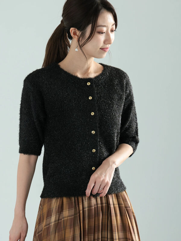ラメシャギーハーフスリーブニット（トップス/カーディガン）【セール
