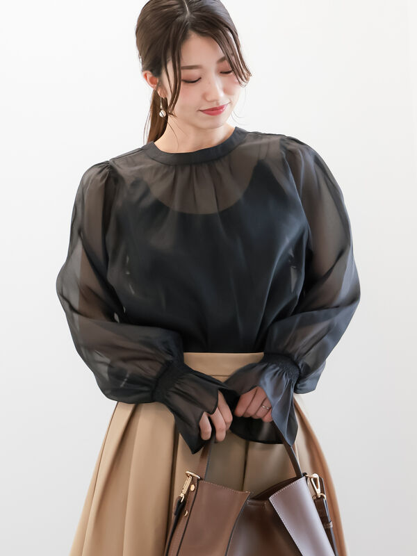 美品✨デイジーリン フォクシー　シアー　パフスリーブ　ブラウス　ブラック 美品✨デイジーリン フォクシーシアーパフスリーブブラウスブラック