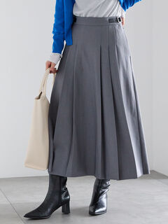 【極美品】プリーツプリーズ スカート フレア マキシ丈 2 ライトグレー プリーツスカート ニットスカート ロングスカート フレア