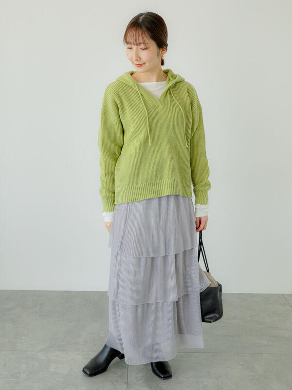 グリーン フード付き セーター ジーフォア 片畦フードニット（トップス/ニット・セーター）【セール】｜Te chichi