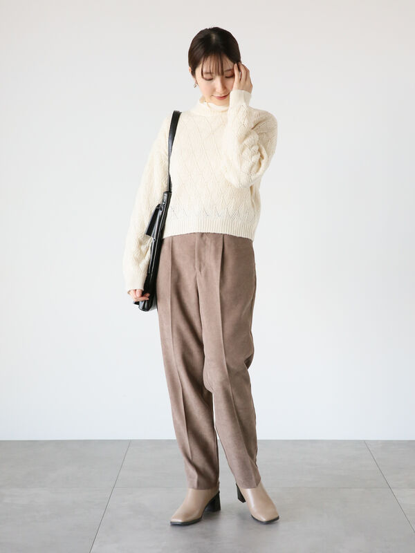 柄編みハイネックプルオーバーニット（トップス/ニット・セーター