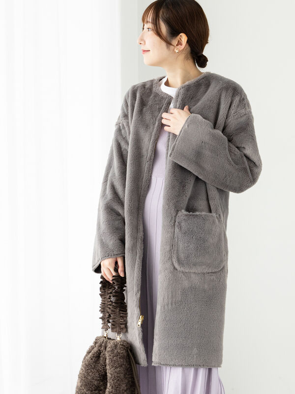 【新品】B’2nd リバーシブルパイピングムートンコート　グレー 楽天市場】Risley（リズレー）リバーシブルノーカラーフェイク