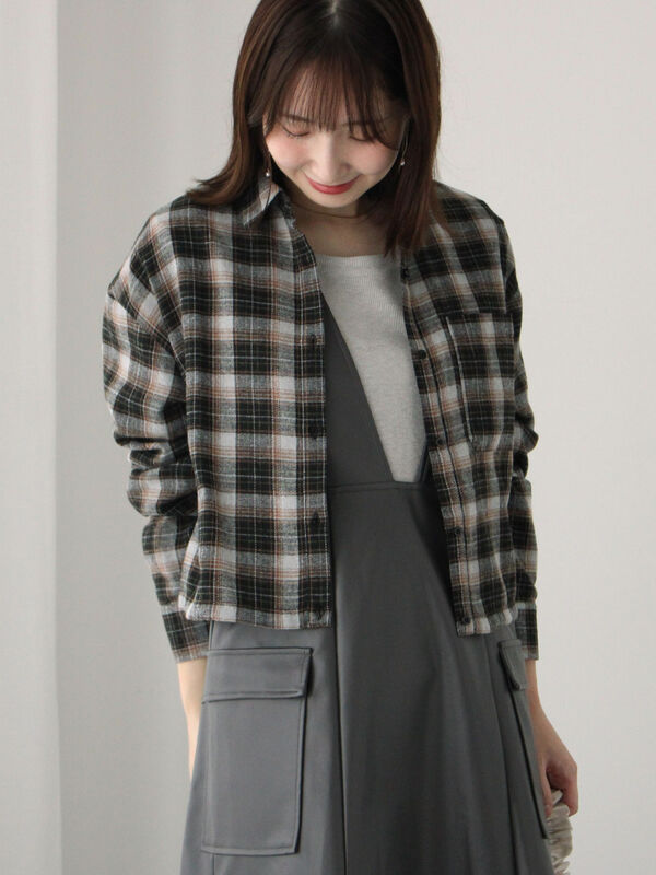 チェッククロップド丈シャツ（トップス/シャツ・ブラウス）【セール