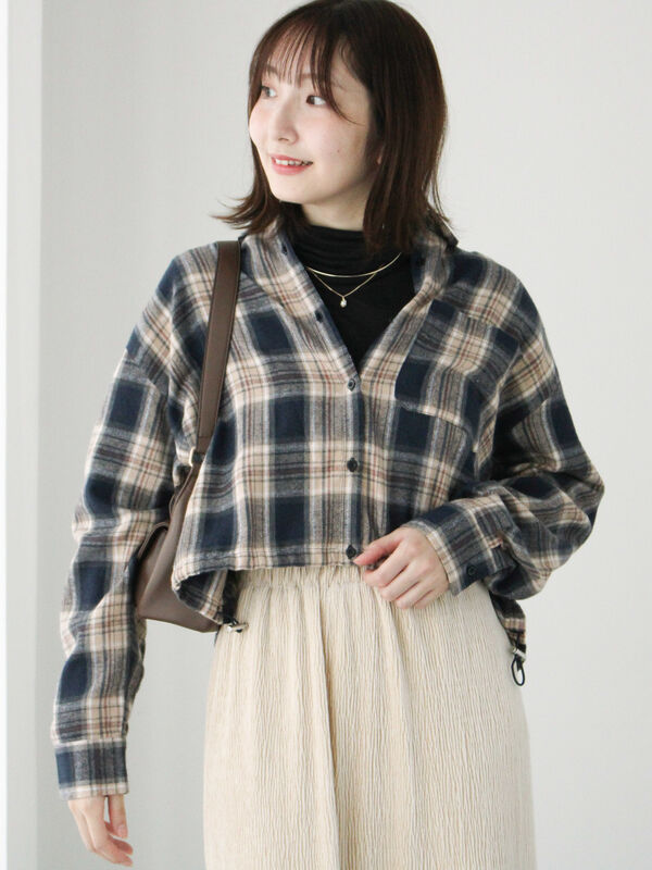 チェッククロップド丈シャツ（トップス/シャツ・ブラウス）【セール