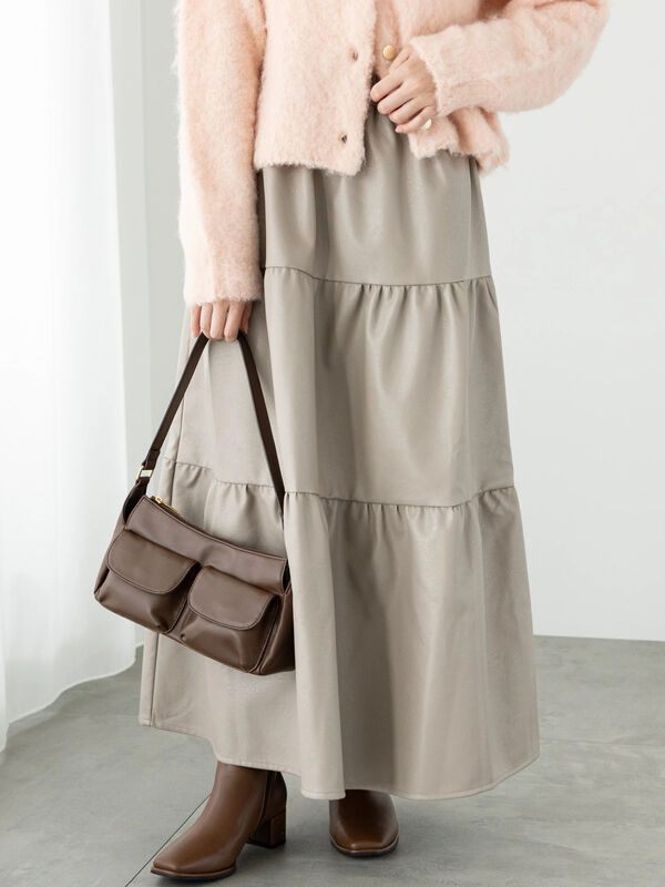 フェイクレザー切替スカート（ボトムス/スカート）【セール】｜Te