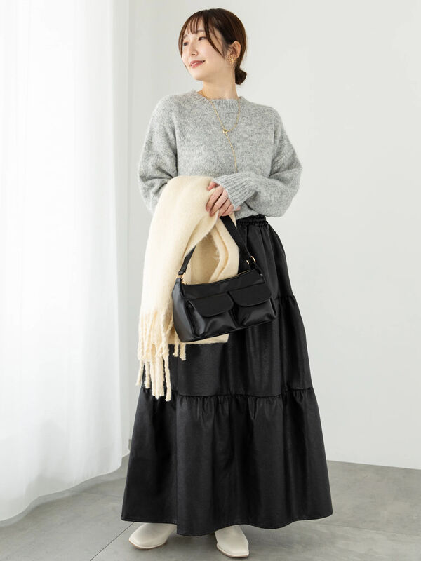 フェイクレザー切替スカート（ボトムス/スカート）【セール】｜Te