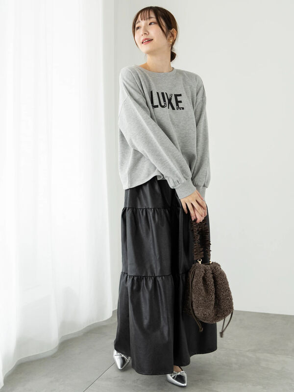 フェイクレザー切替スカート（ボトムス/スカート）【セール】｜Te