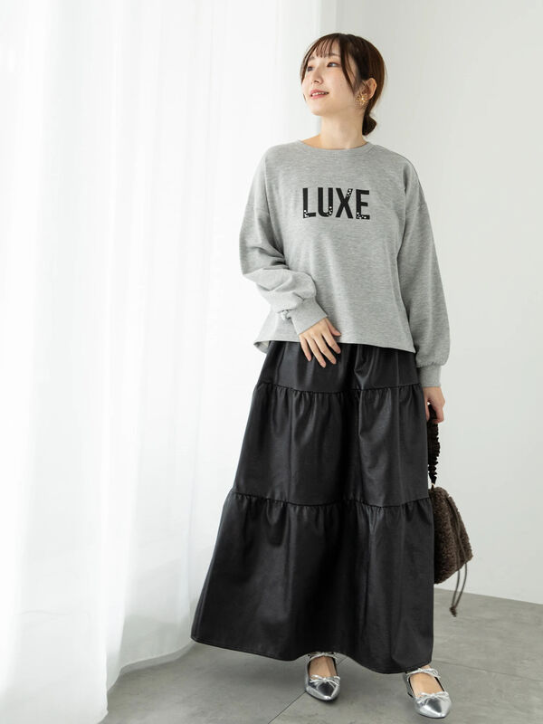フェイクレザー切替スカート（ボトムス/スカート）【セール】｜Te
