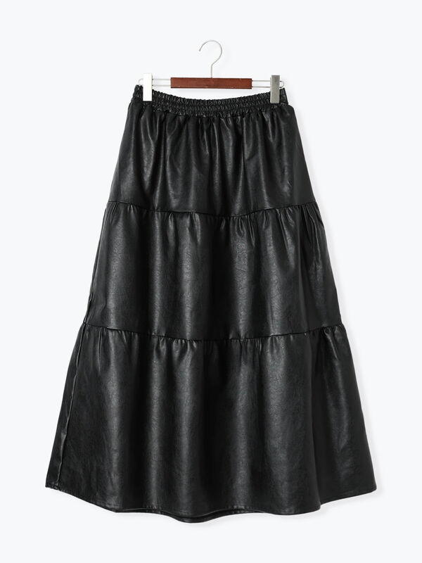 フェイクレザー切替スカート（ボトムス/スカート）【セール】｜Te