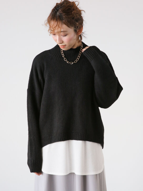 おやすみセーター 黒 16.3ミクロンウール　1 Oversized Chunky-Knit Turtleneck Jumper in Black | Oh Polly