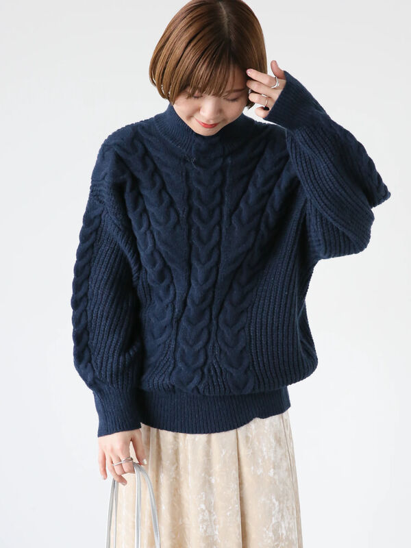 美品✨トリココムデギャルソン セーター リブニット クロップド丈 ハイネック 紺 5color》ハイネックシアーリブニット【洗濯機洗い可】（ニット