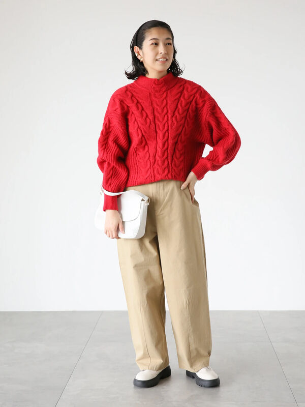 ハイネックケーブル編みニット（トップス/ニット・セーター）【セール