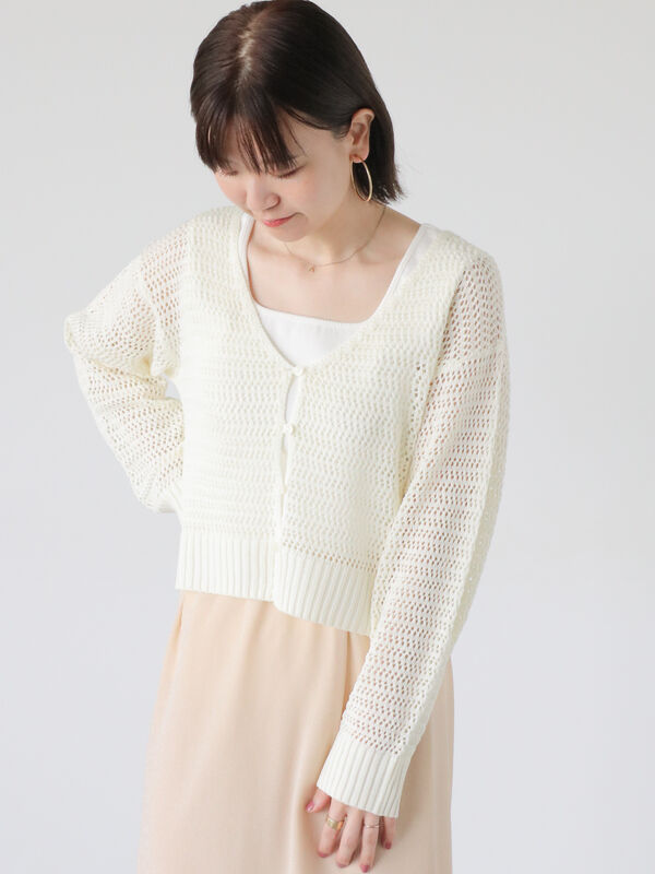 CASAFLINE ニットカーディガン ホワイト CASA FLINE - LOW GAUGE HAND KNIT CARDIGAN / ローゲージハンド