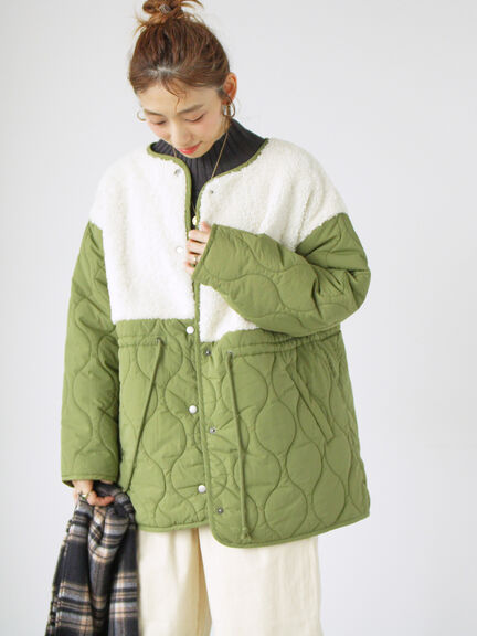 ボアキルト切替コート（オフホワイト/ブラック/カーキ）｜Lugnoncure（ルノンキュール）通販