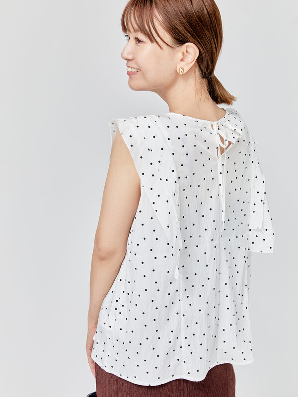 ドット柄バックリボンフリルブラウス（トップス/シャツ